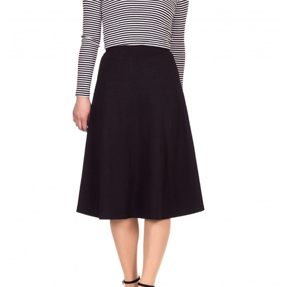 High Waist A-Line Flared Skater Midi Skirt